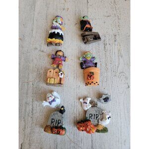 Vintage Halloween miniature magnet Frankenstein ghost witch set
